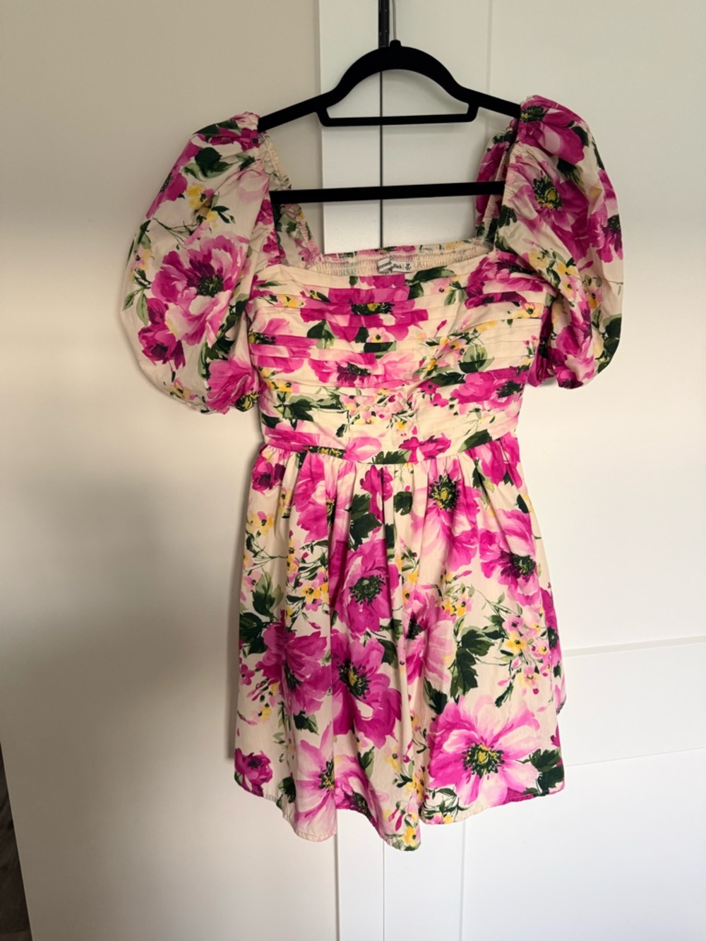 Abercrombie & Fitch Pink Floral Puff-Sleeve Mini Dress